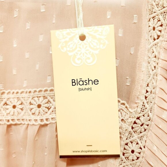 Womens Blush Pink Sleeveless Ruffle Blouse With Lace Accents By Blāshe Size L - Picture 4 of 9